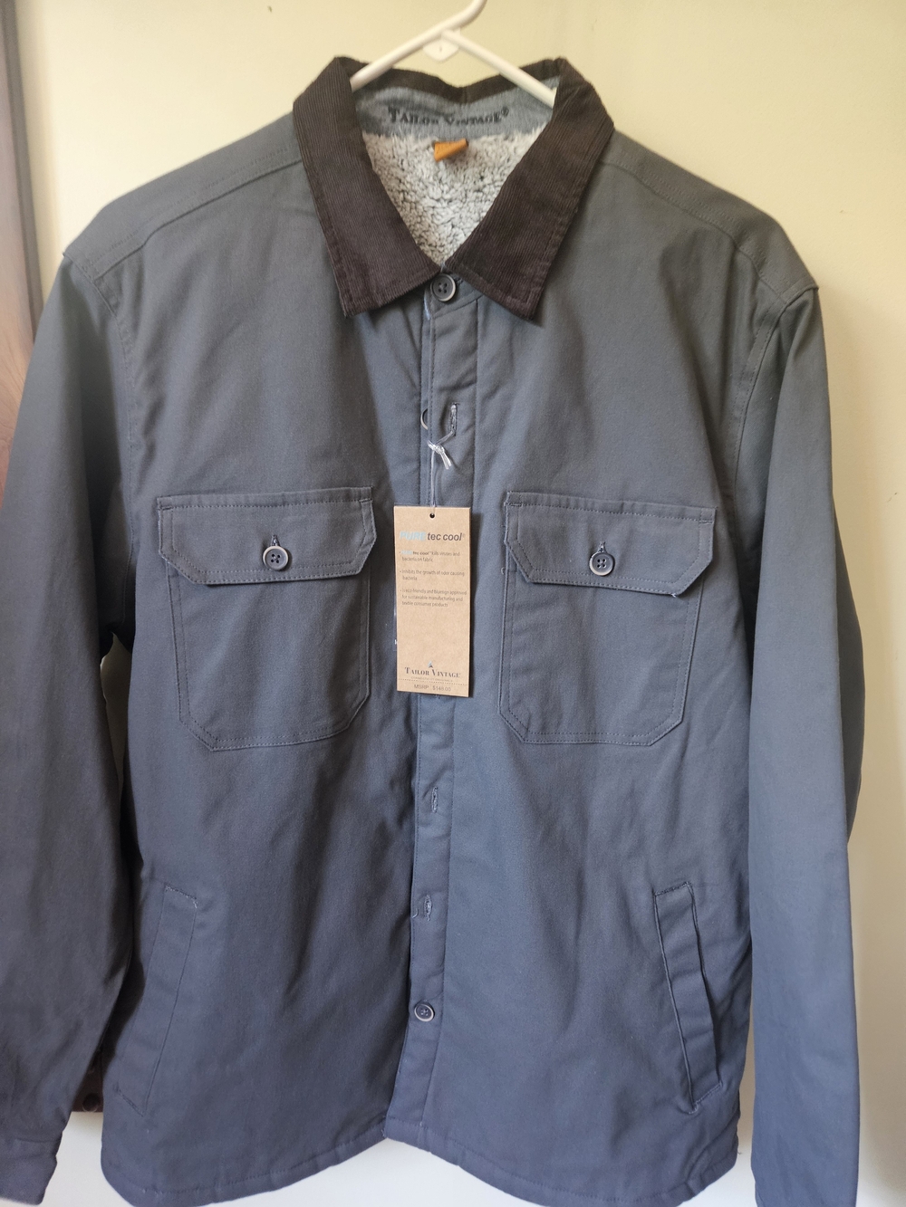 Tailor Vintage Men's Gray Jacket with Dark Brown Corduroy Collar